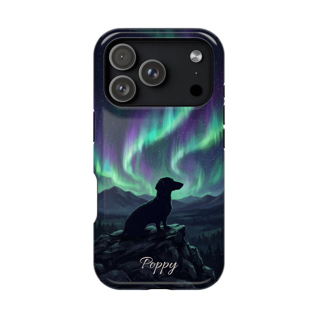 Personalized Dachshund Northern Lights Phone Case — Wireless Charging Cover
