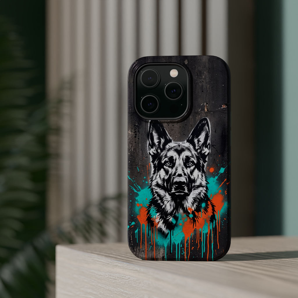 German Shepherd Phone Case | Graffiti Street Art — Tough Magnetic Case with Wireless Charging