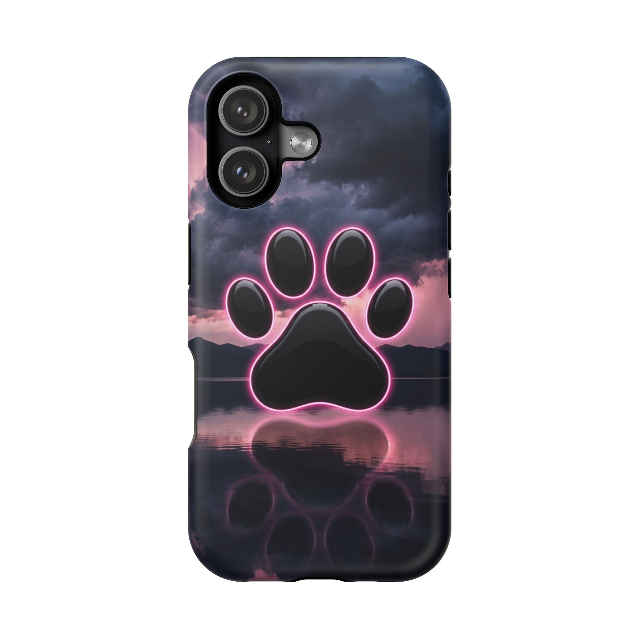 Neon Paw Print Phone Case — Impact-Resistant Wireless Charging Cover
