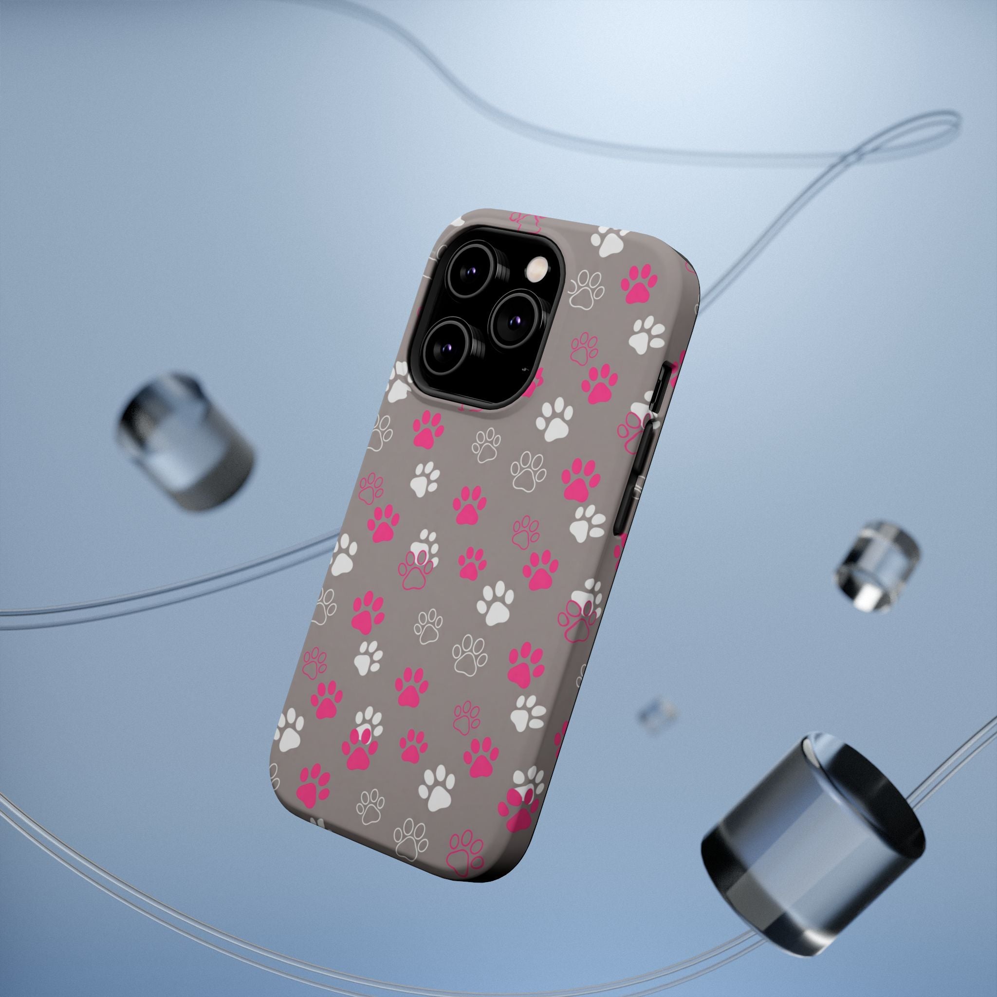 Pink & White Paw Print Phone Case — Impact-Resistant Wireless Charging Cover