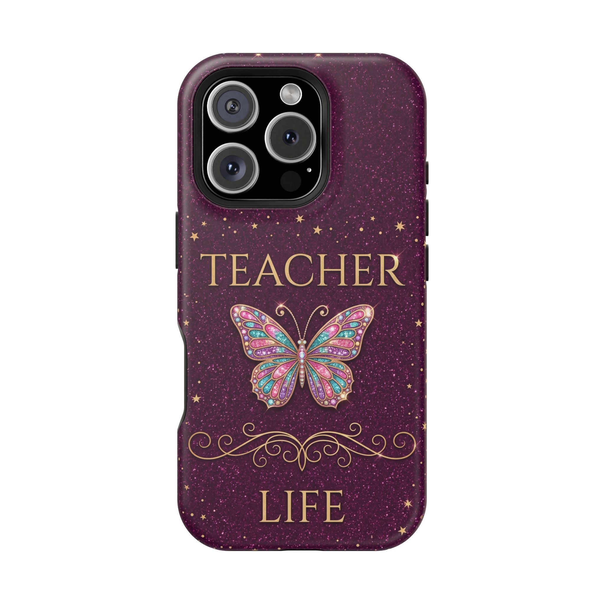 Teacher Life Glitter Butterfly Phone Case — Wireless Charging Cover