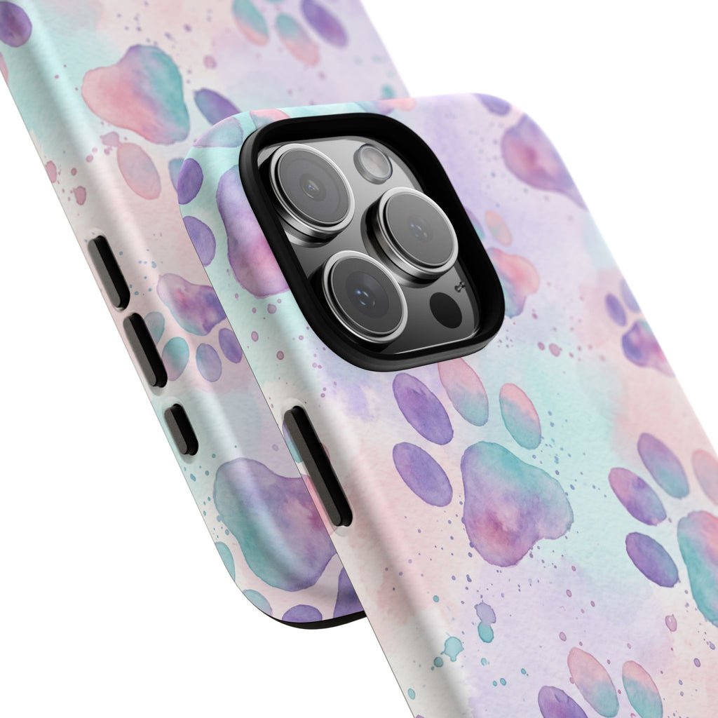 Watercolor Paw Print Phone Case | Pastel Purple, Teal & Pink Artistic Pattern | Samsung & iPhone