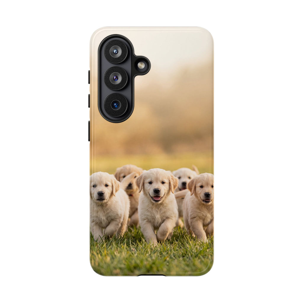 Golden Retriever Puppies Phone Case | Playful Puppy Pack Running in Grass | iPhone & Samsung