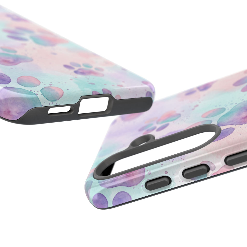 Watercolor Paw Print Phone Case | Pastel Purple, Teal & Pink Artistic Pattern | Samsung & iPhone