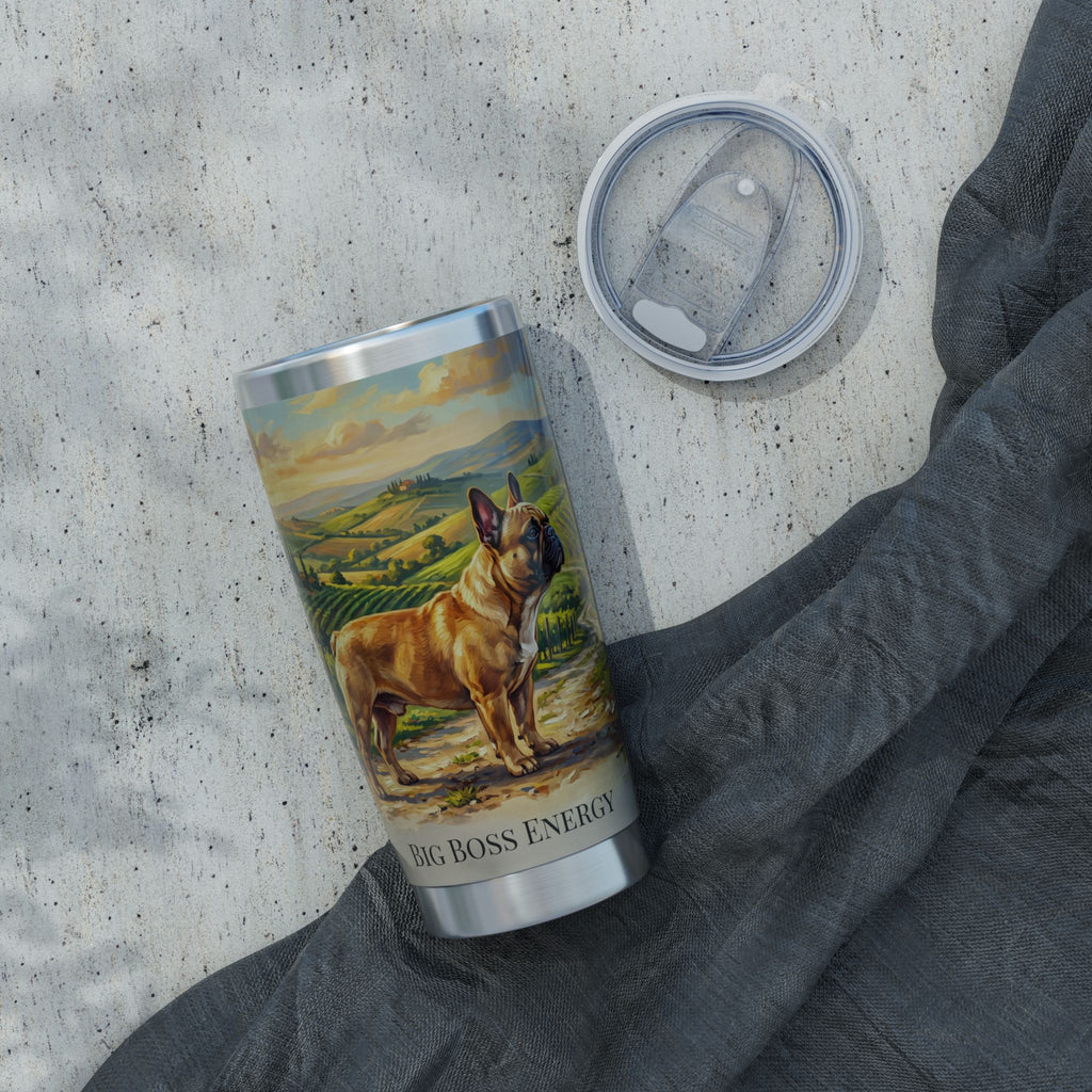 Personalized Frenchie Tumbler – Vineyard Travel Mug, Custom Name Gift for Dog Lover