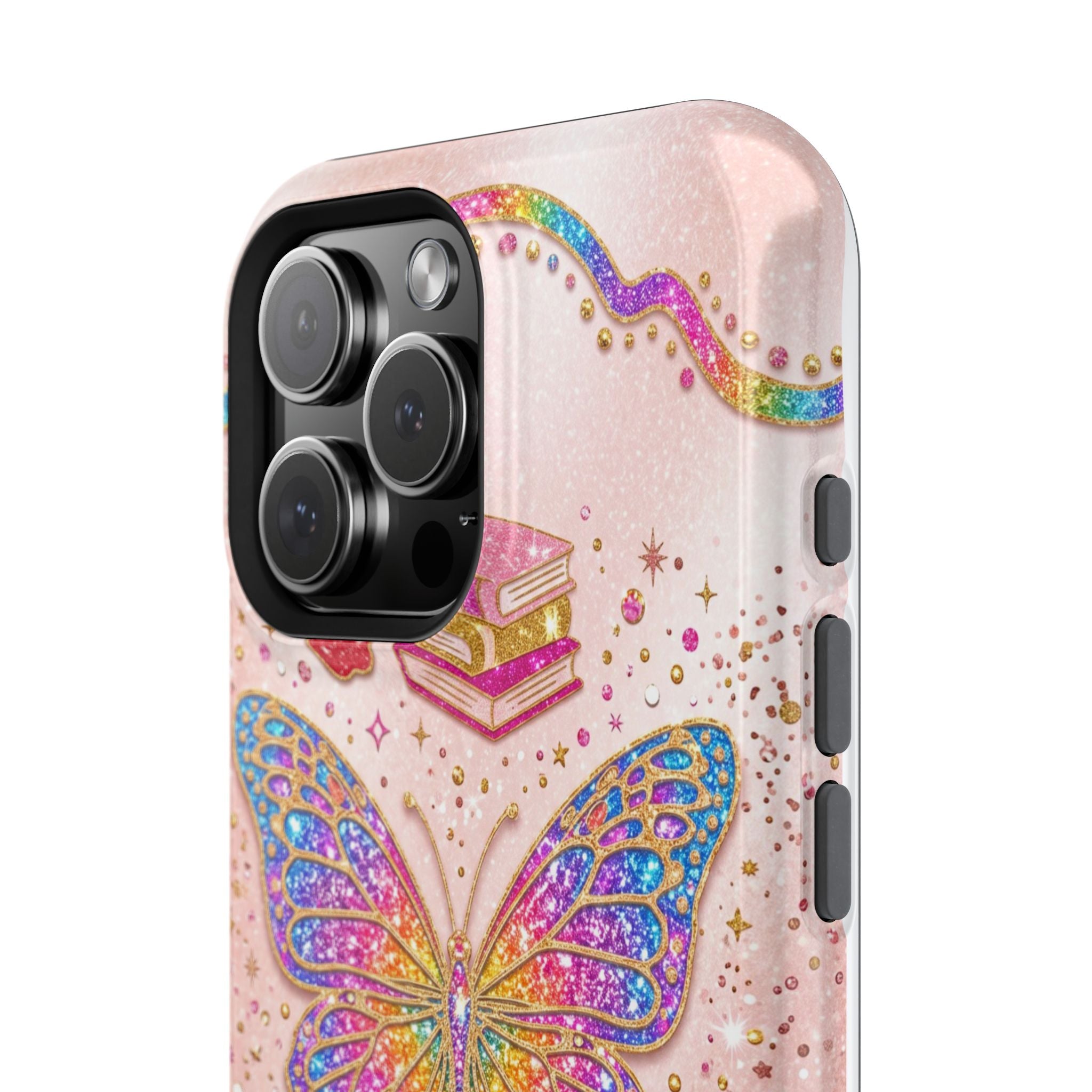 Blush Glitter Butterfly Personalized Teacher Phone Case — Wireless Charging Cover