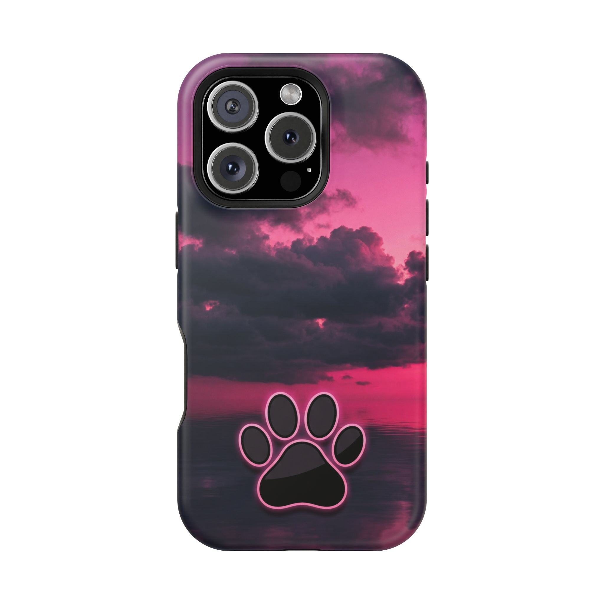 Pink Sky Paw Print Phone Case — Impact-Resistant Wireless Charging Cover