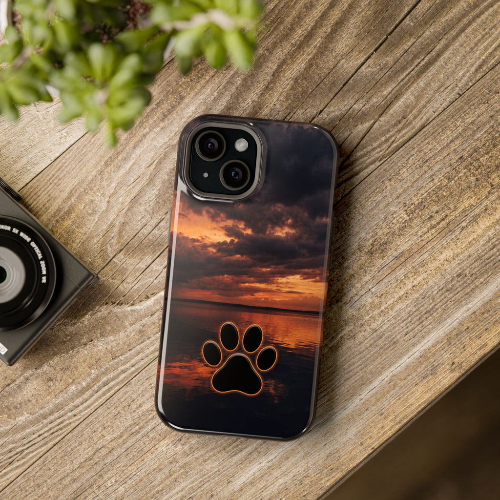 Sunset Paw Print Phone Case — Impact-Resistant Wireless Charging Cover