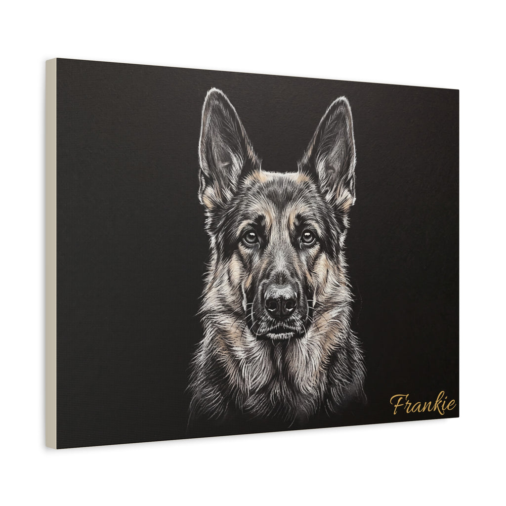 German Shepherd Personalized Canvas | Chalk Drawing on Black Wall Art
