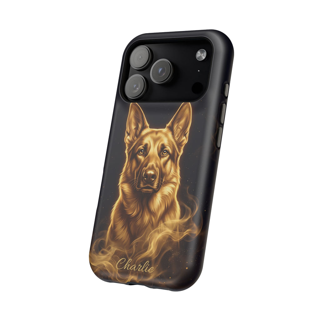 German Shepherd Phone Case | Personalized Gold Glow Art — Tough Magnetic Case with Wireless Charging