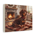 Dachshund Canvas Print | Cozy Fireside Dachshund Wall Art | Dog Lover Home Decor