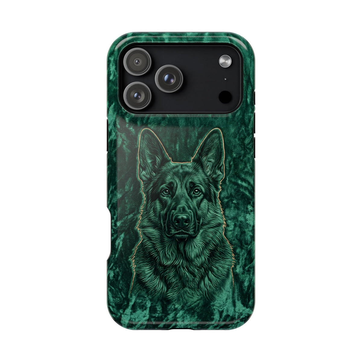 German Shepherd Phone Case | Emerald Velvet Art — Tough Magnetic Case with Wireless Charging