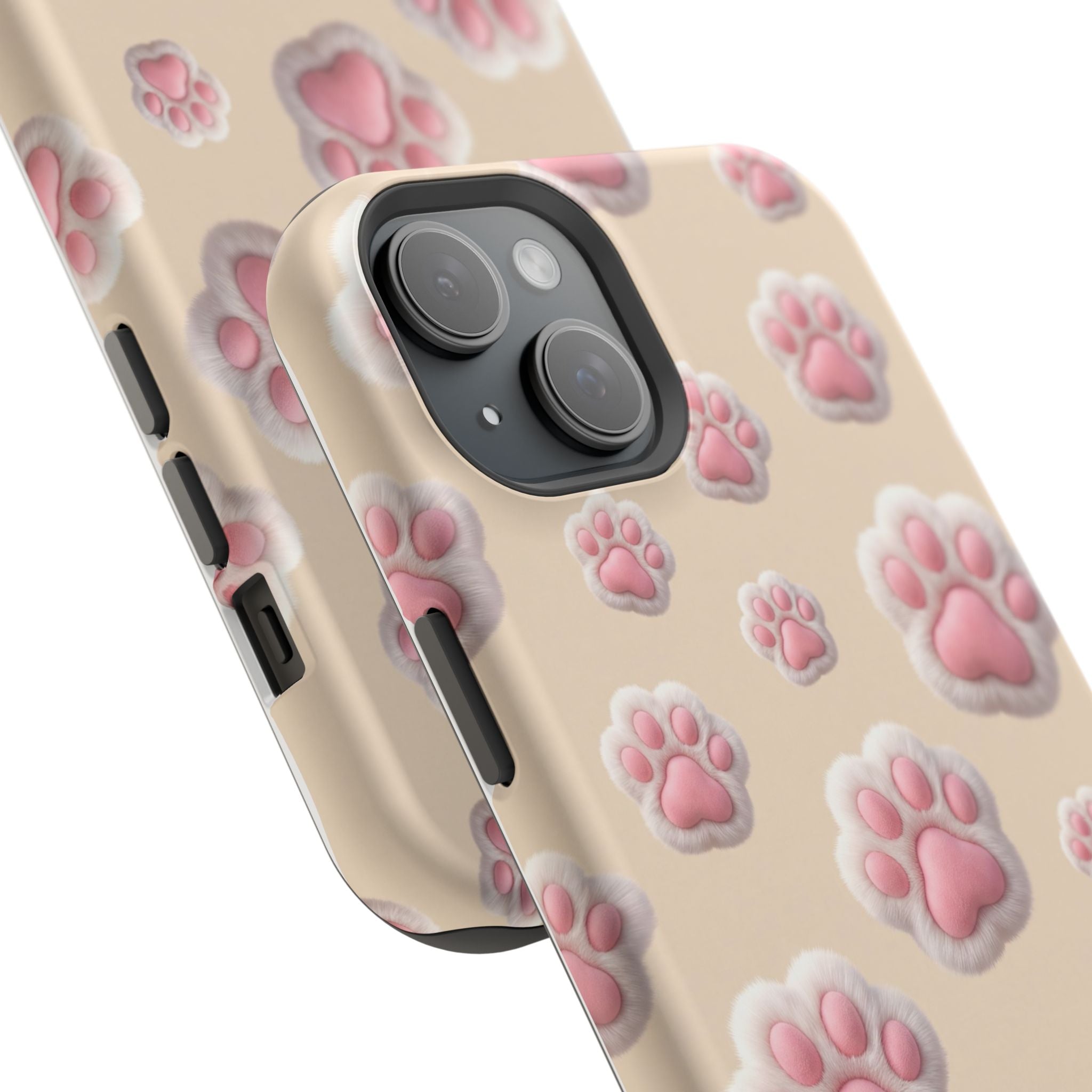 Pink Paw Print Phone Case — Impact-Resistant Wireless Charging Cover
