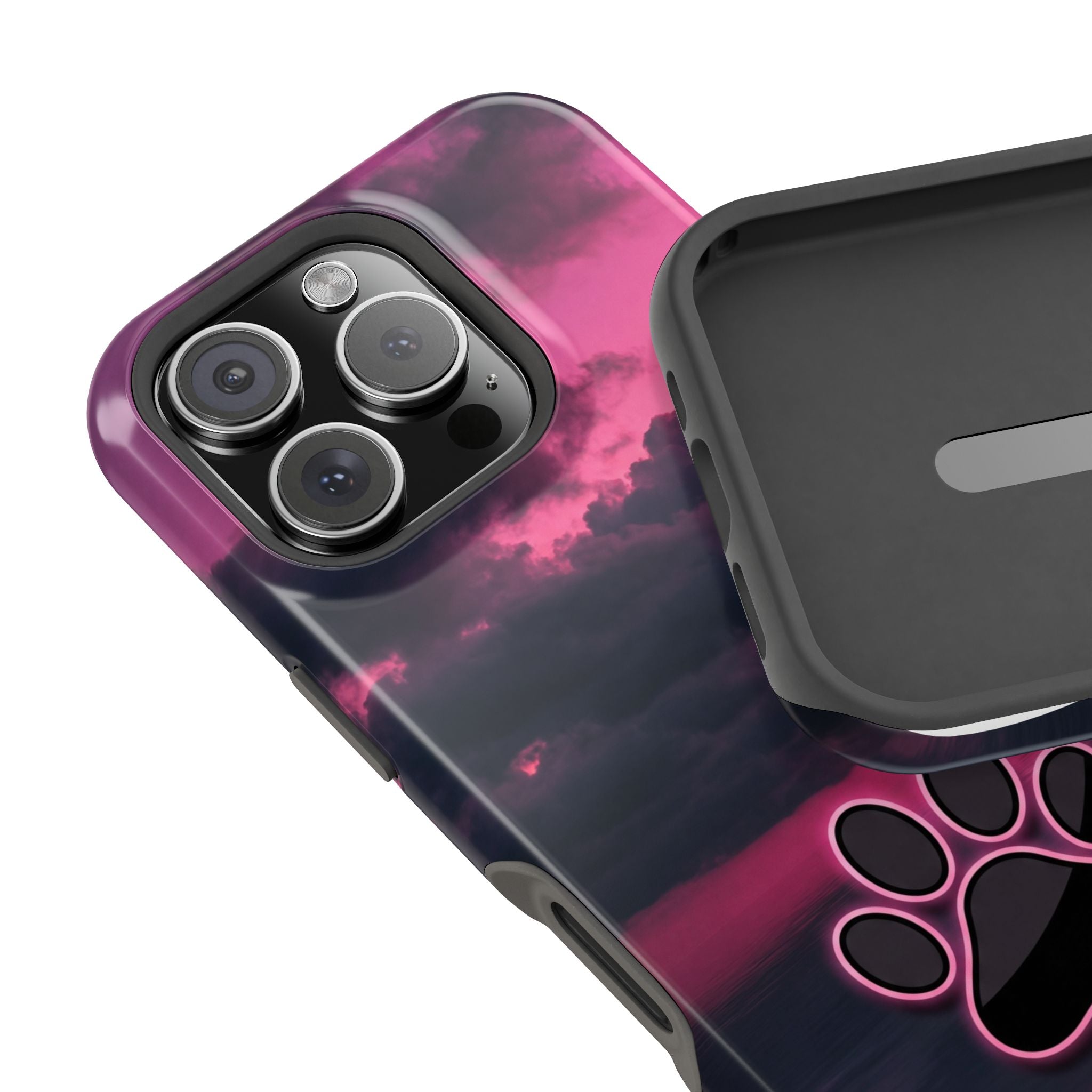 Pink Sky Paw Print Phone Case — Impact-Resistant Wireless Charging Cover
