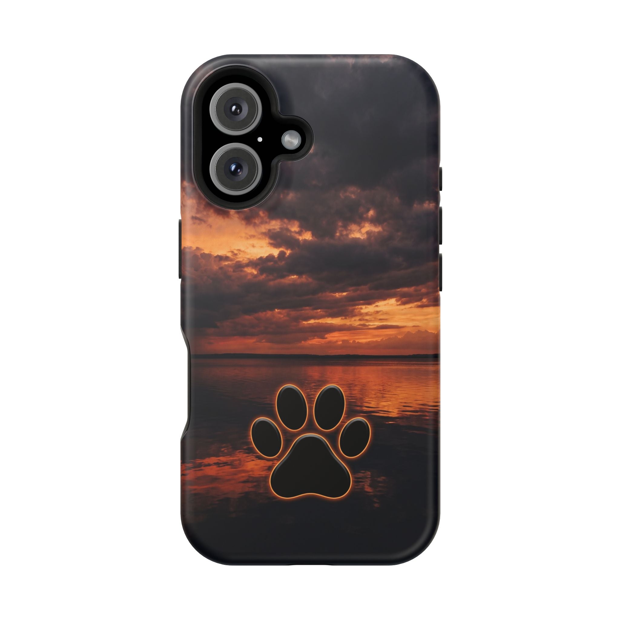 Sunset Paw Print Phone Case — Impact-Resistant Wireless Charging Cover