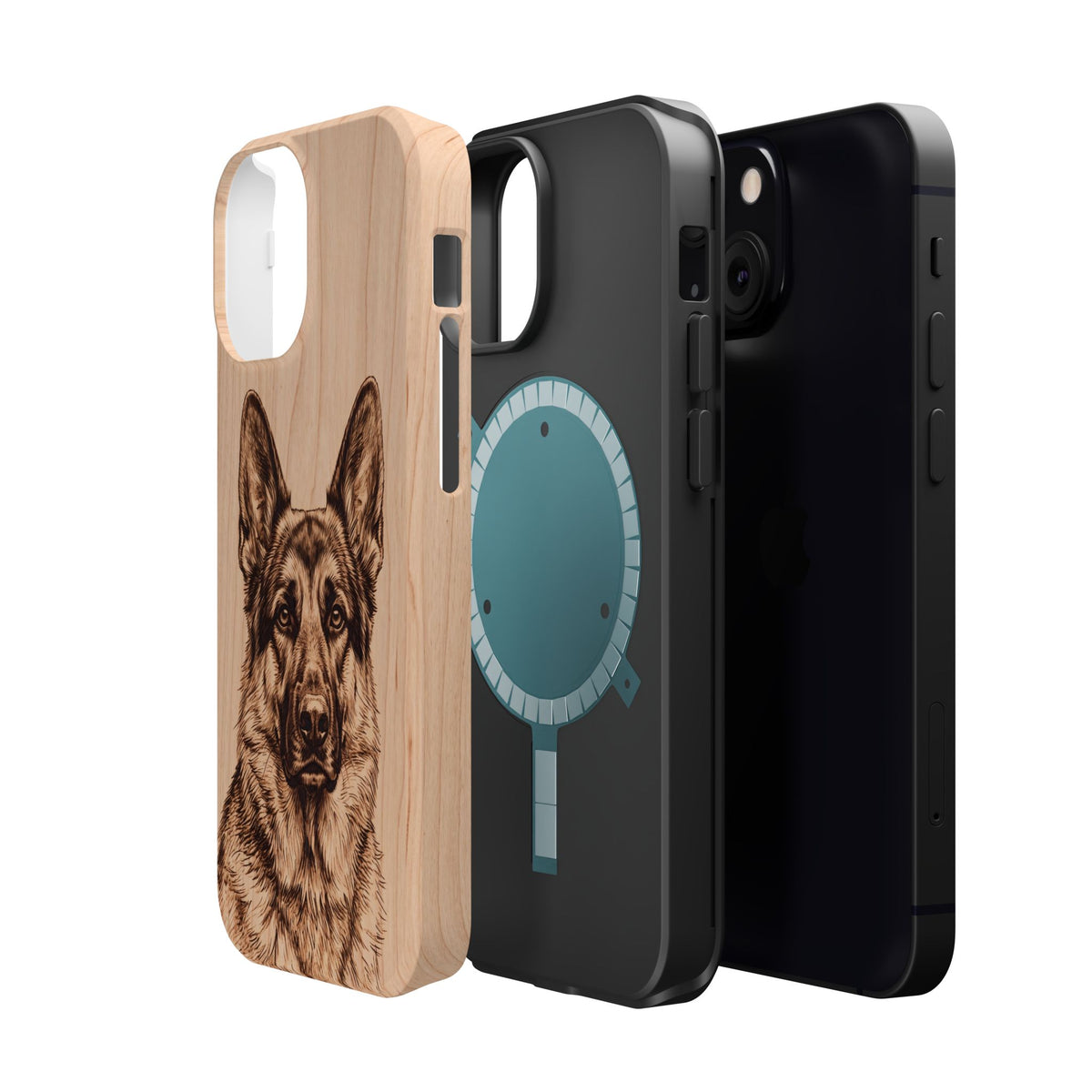 German Shepherd Phone Case | Pyrography Art — Tough Magnetic Case with Wireless Charging