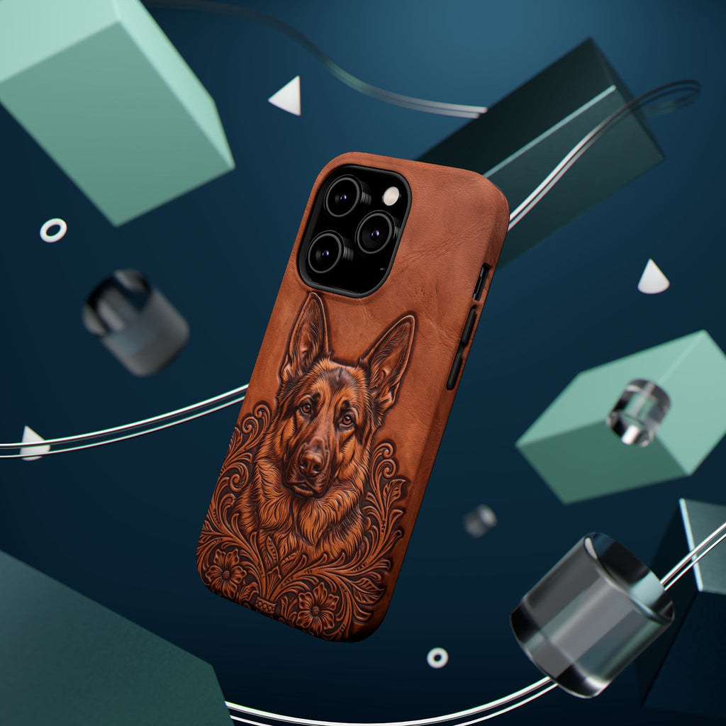 German Shepherd Phone Case | Western Tooled Art — Tough Magnetic Case with Wireless Charging