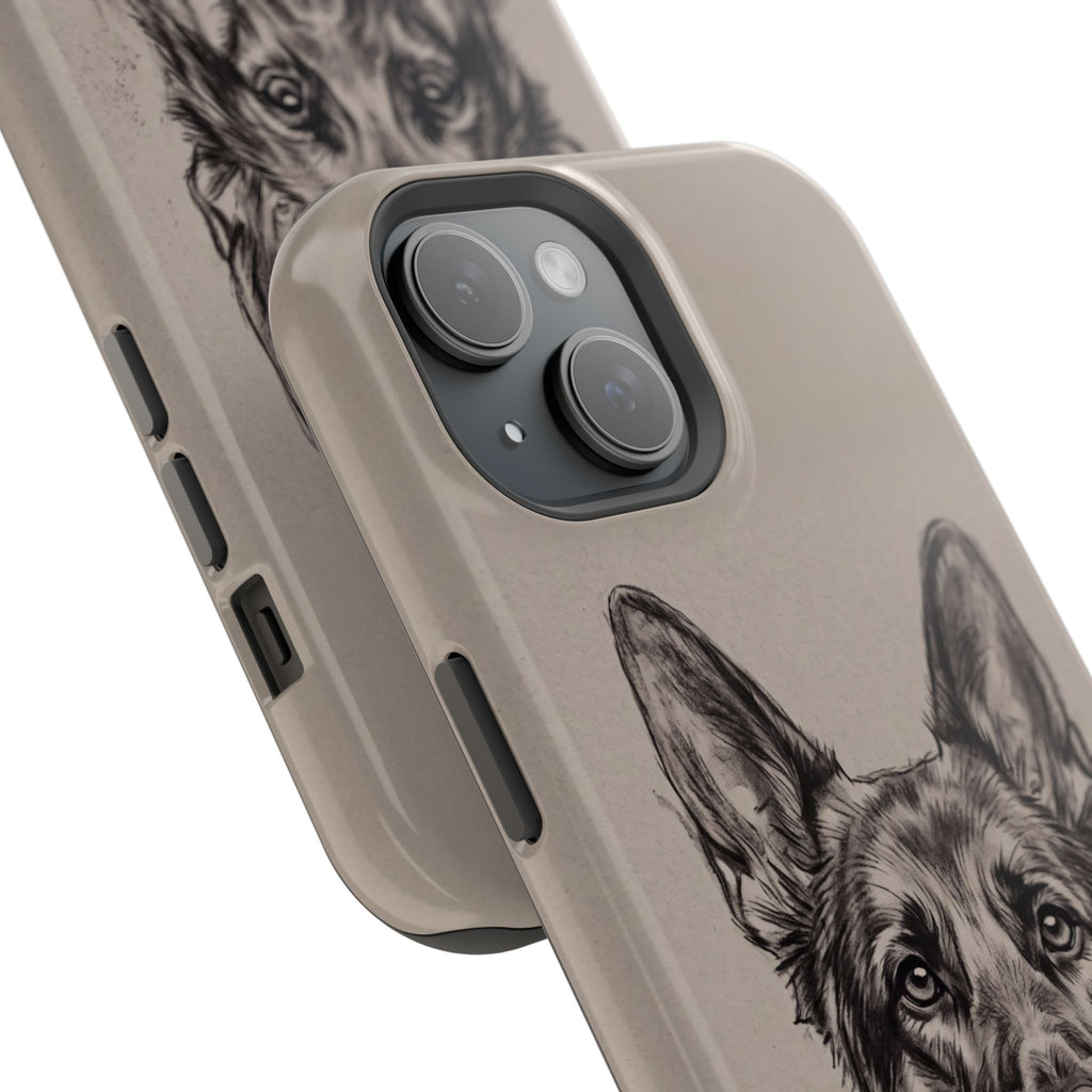 German Shepherd Phone Case | Charcoal Sketch Art — Tough Magnetic Case with Wireless Charging