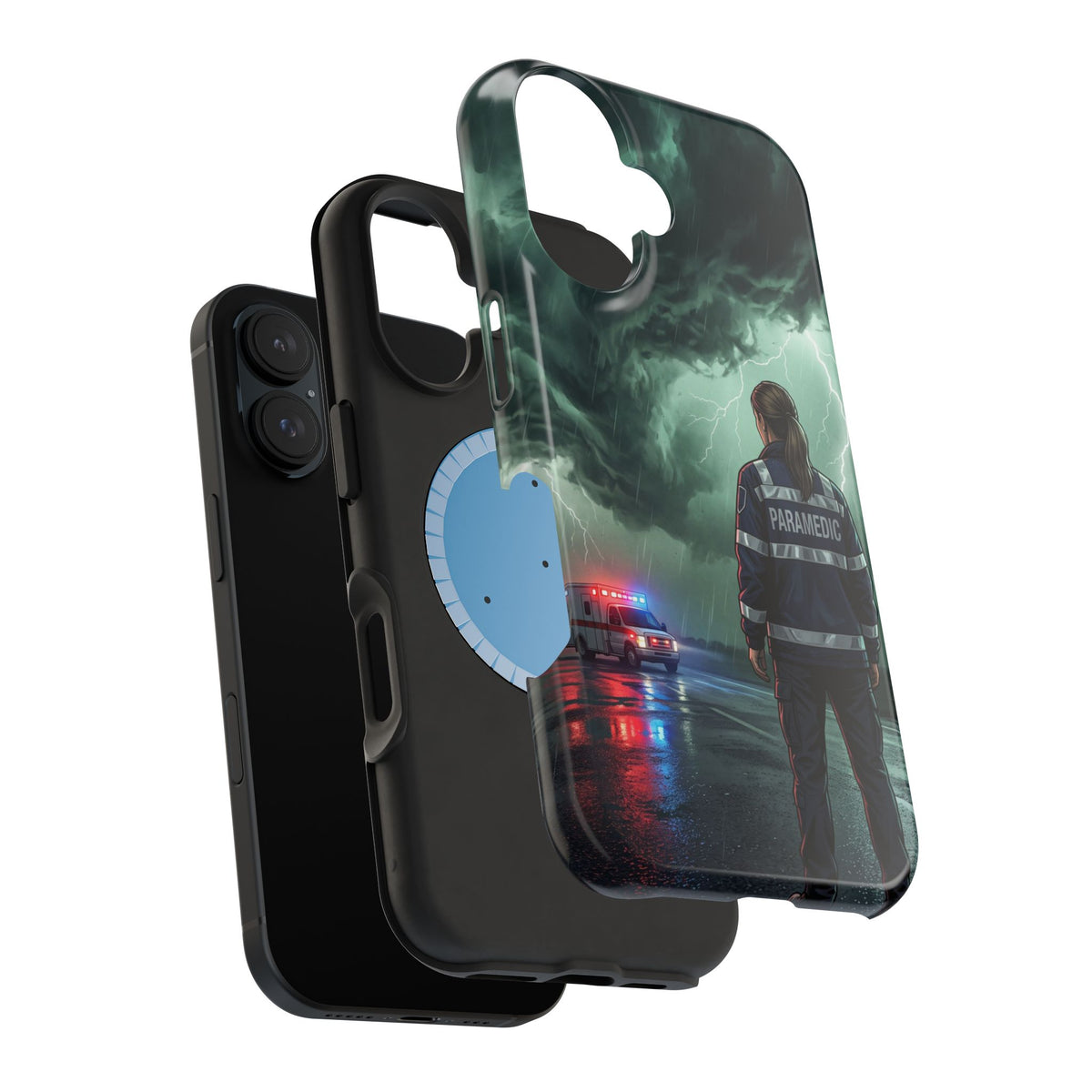 Female Paramedic Green Storm Phone Case — Magnetic Wireless Charging Cover