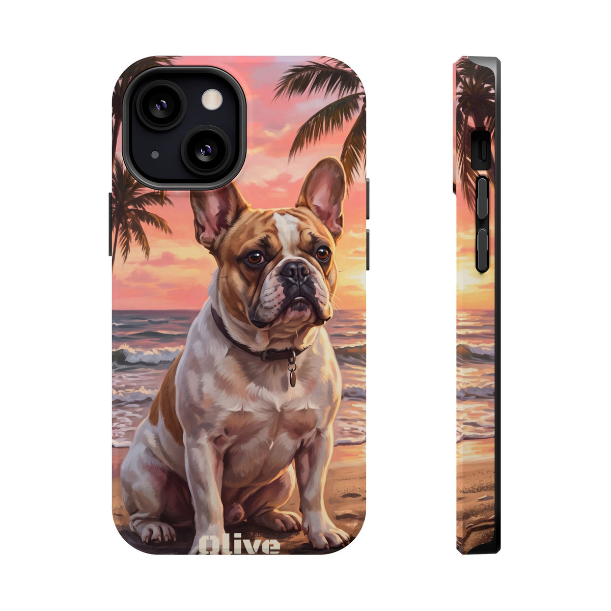 Personalized French Bulldog Beach Portrait Phone Case — Wireless Charging Cover