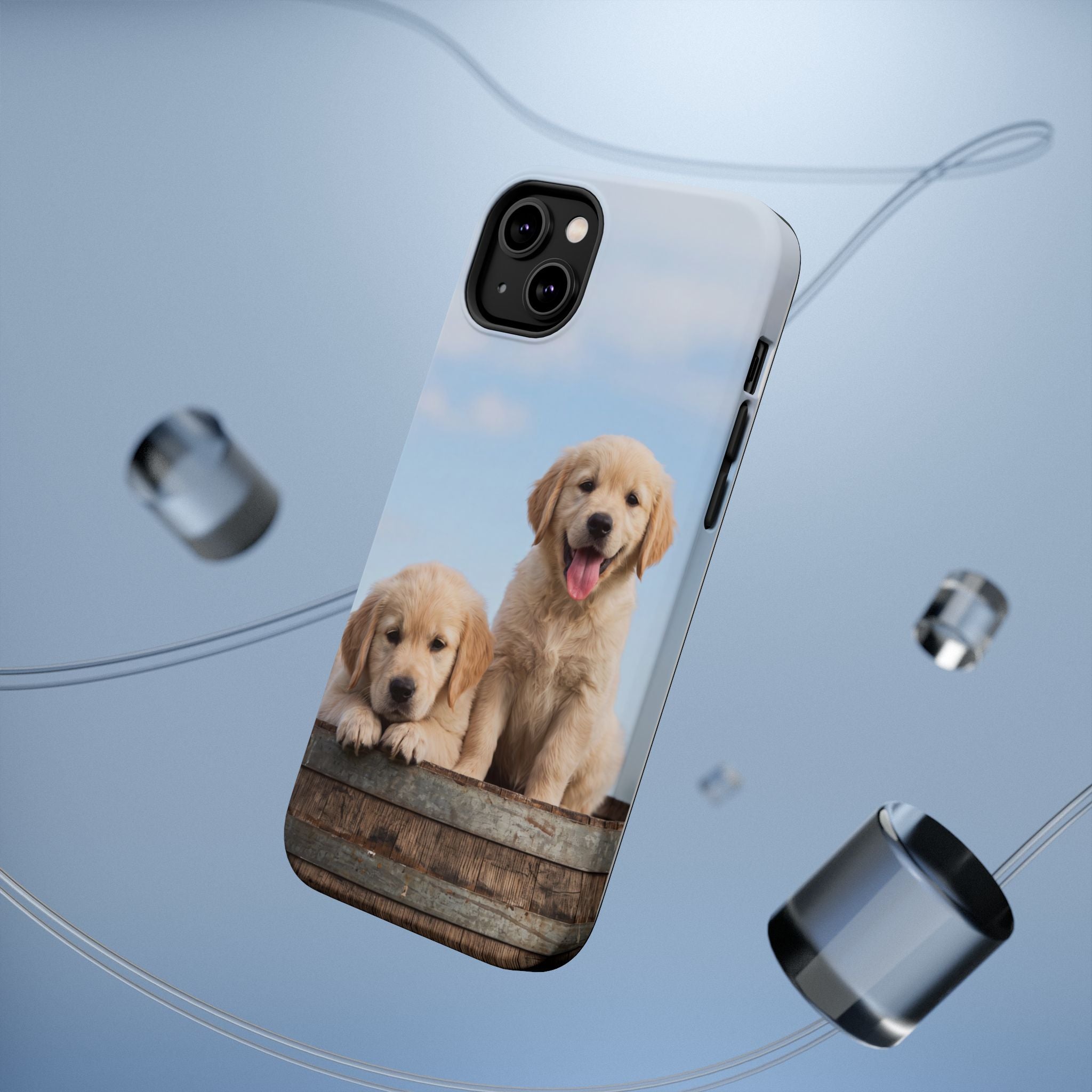 Golden Retriever Puppy Duo Phone Case — Impact-Resistant Wireless Charging Cover