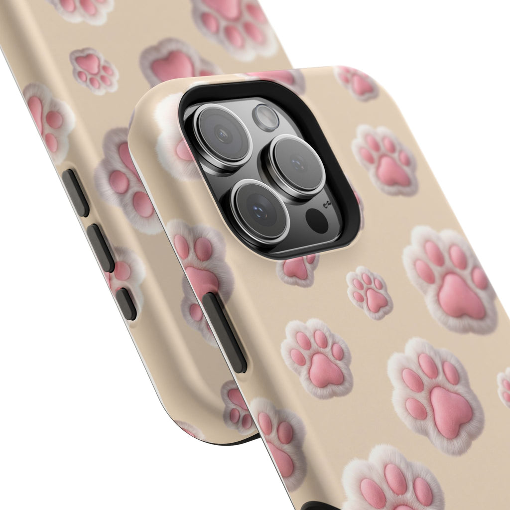 Pink Paw Print Phone Case — Impact-Resistant Wireless Charging Cover