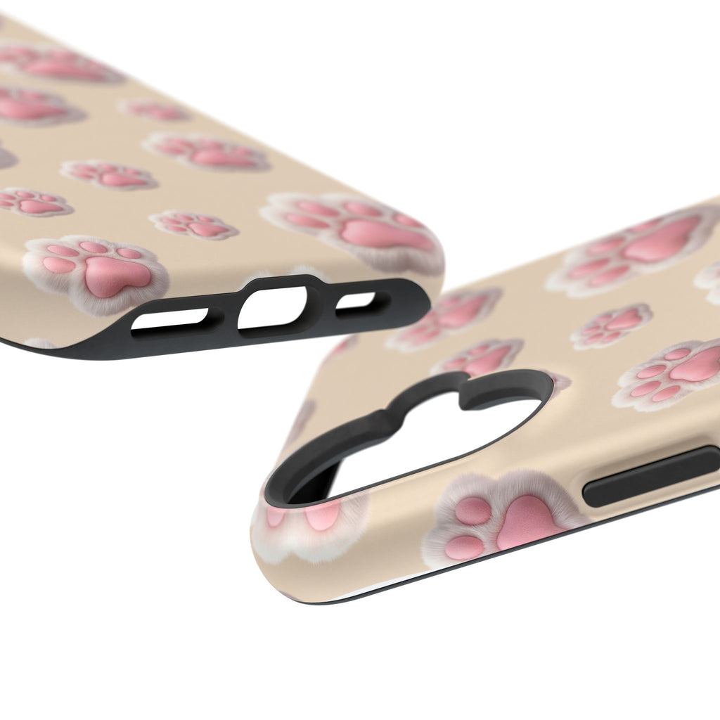 Pink Paw Print Phone Case — Impact-Resistant Wireless Charging Cover