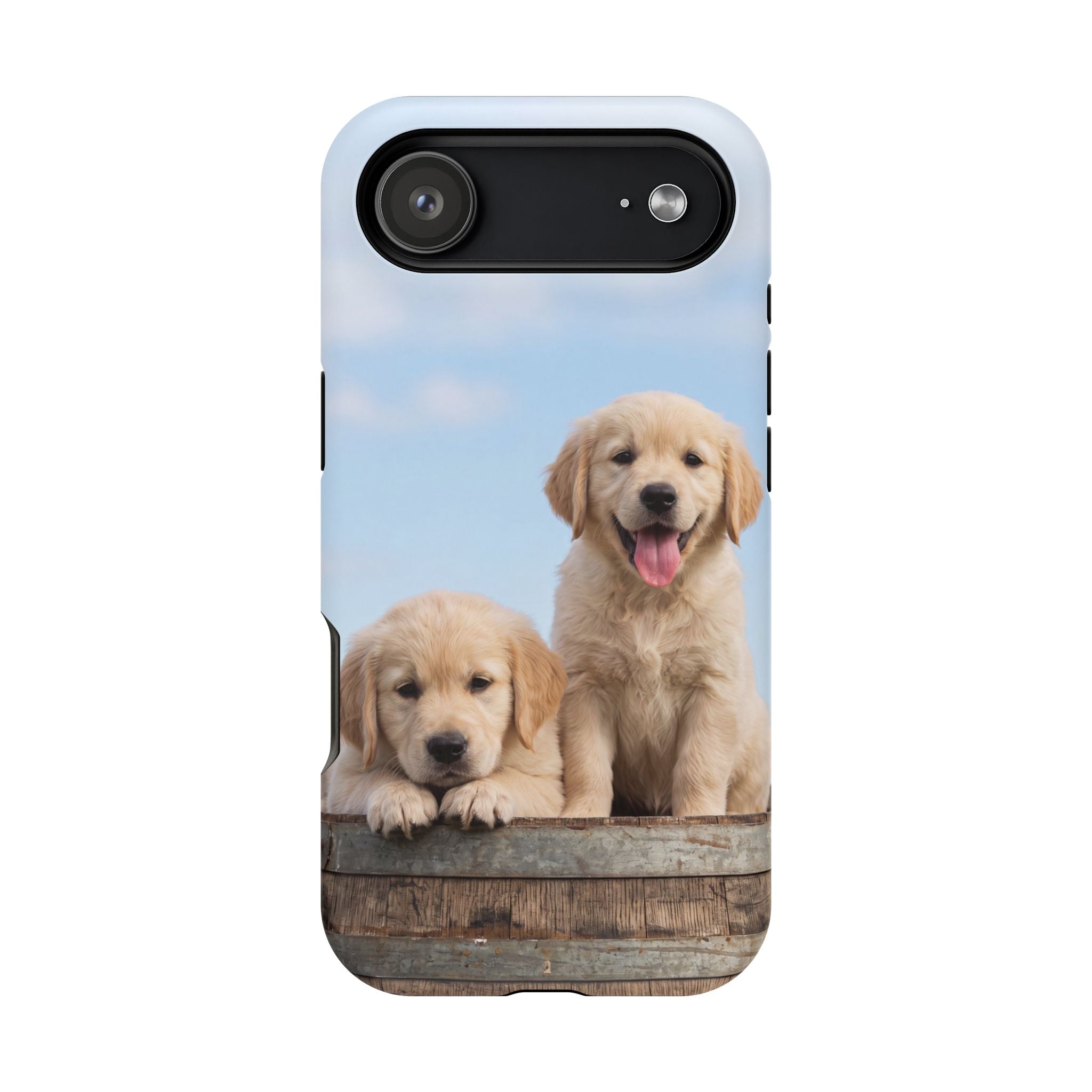Golden Retriever Puppy Duo Phone Case — Impact-Resistant Wireless Charging Cover