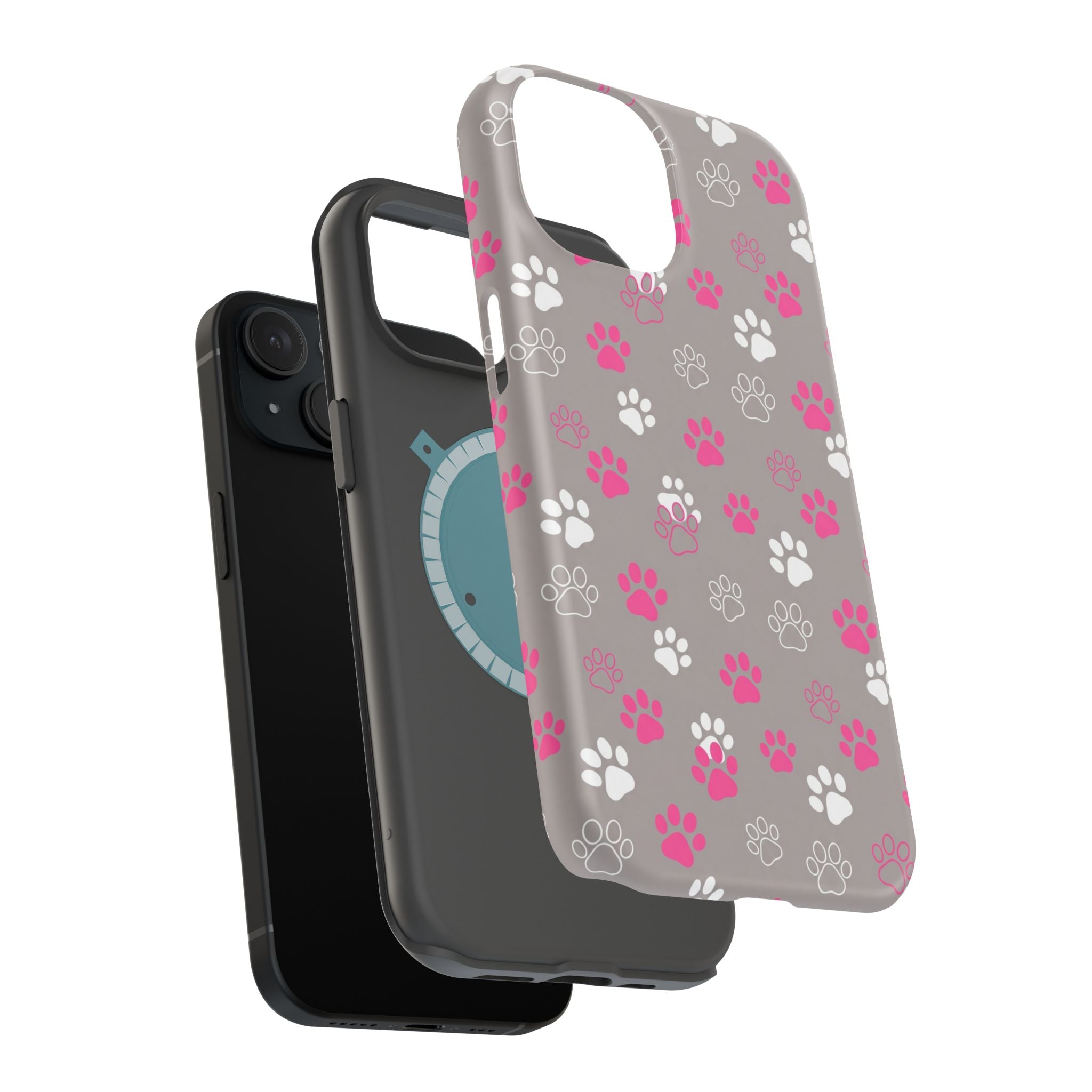 Pink & White Paw Print Phone Case — Impact-Resistant Wireless Charging Cover
