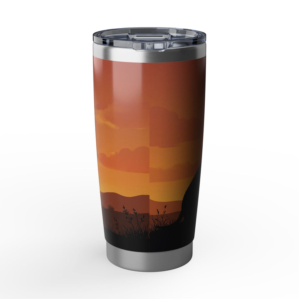 Dachshund Dad Stainless Tumbler — 20 oz Personalized Travel Mug with Sunset Silhouette Design