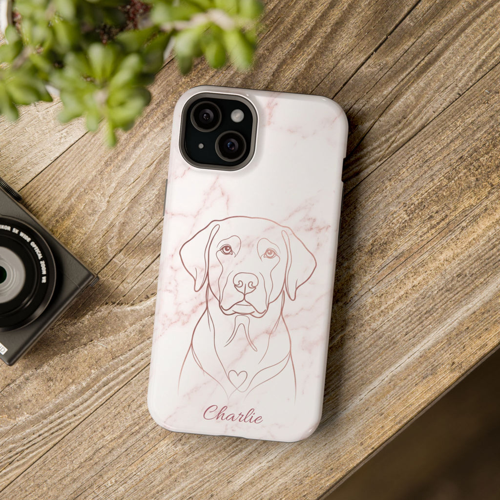 Personalized Rose Gold Marble Labrador Phone Case — Tough Magnetic Case with Wireless Charging
