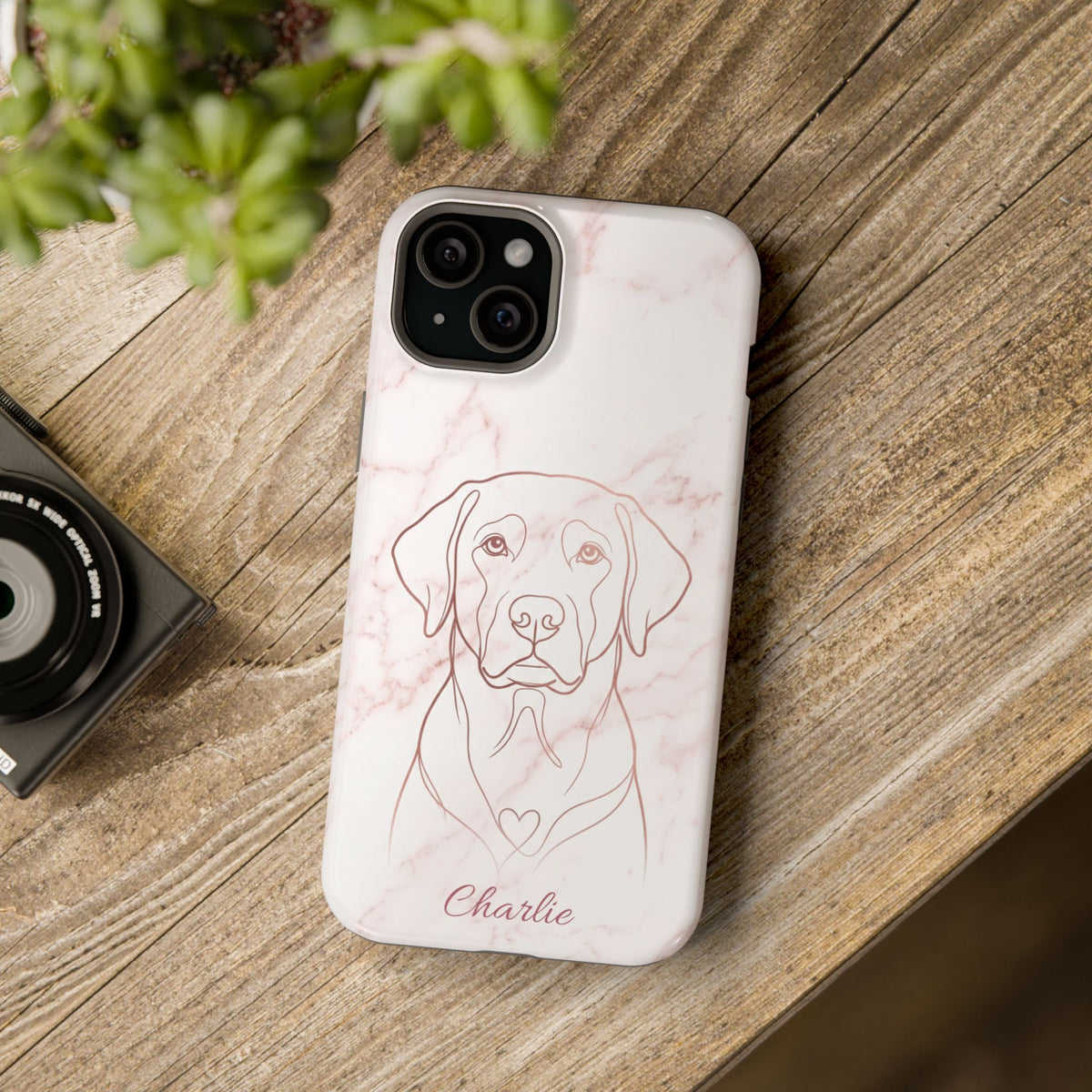 Personalized Rose Gold Marble Labrador Phone Case — Tough Magnetic Case with Wireless Charging
