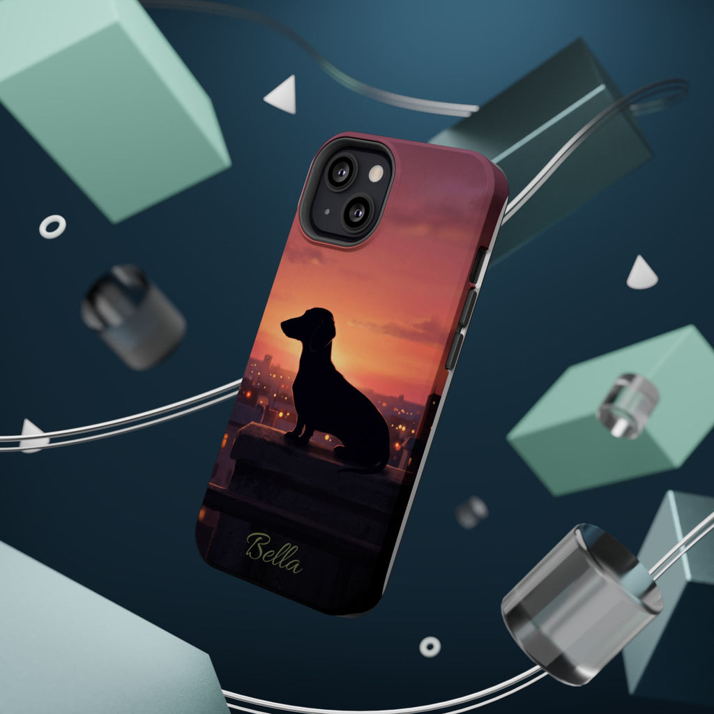 Personalized Dachshund Rooftop Sunset Phone Case — Wireless Charging Cover