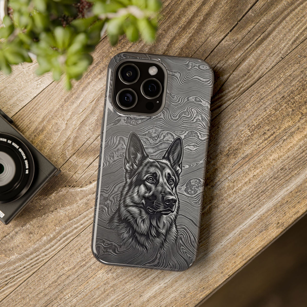 German Shepherd Phone Case | Damascus Art — Tough Magnetic Case with Wireless Charging