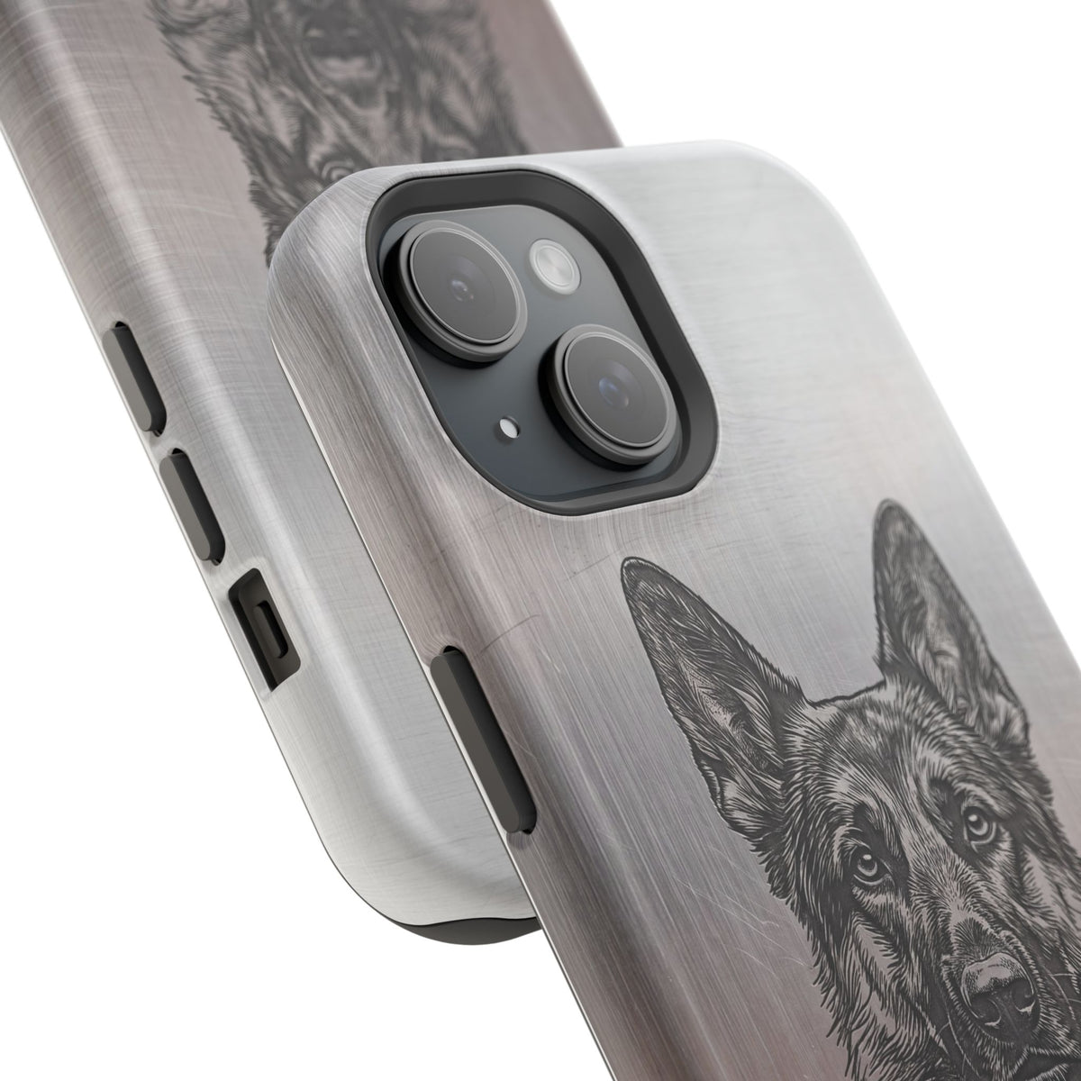 German Shepherd Phone Case | Personalized Etched Silver Art — Tough Magnetic Case with Wireless Charging