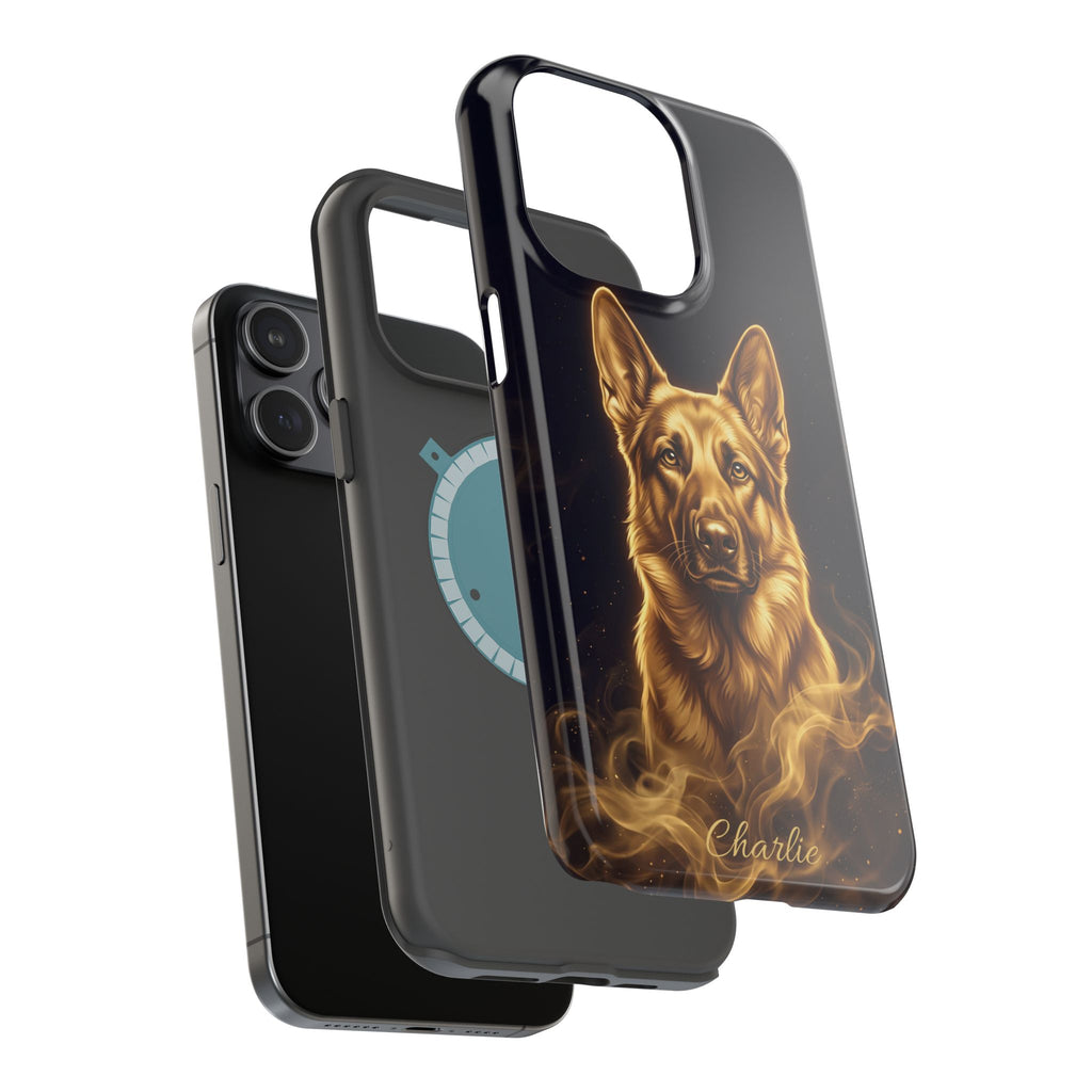 German Shepherd Phone Case | Personalized Gold Glow Art — Tough Magnetic Case with Wireless Charging
