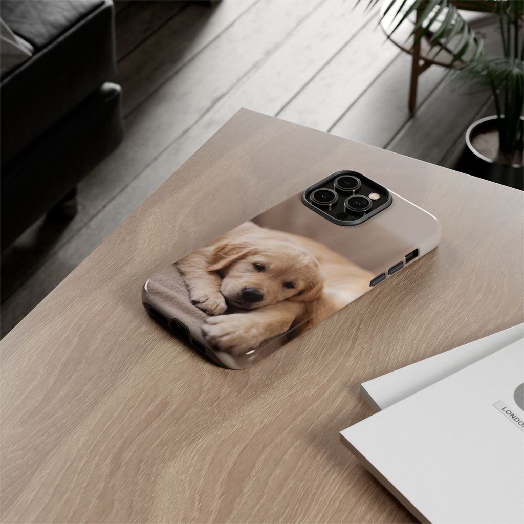 Sleepy Golden Retriever Puppy Phone Case | Cozy Cuddly Puppy Portrait | Samsung & iPhone