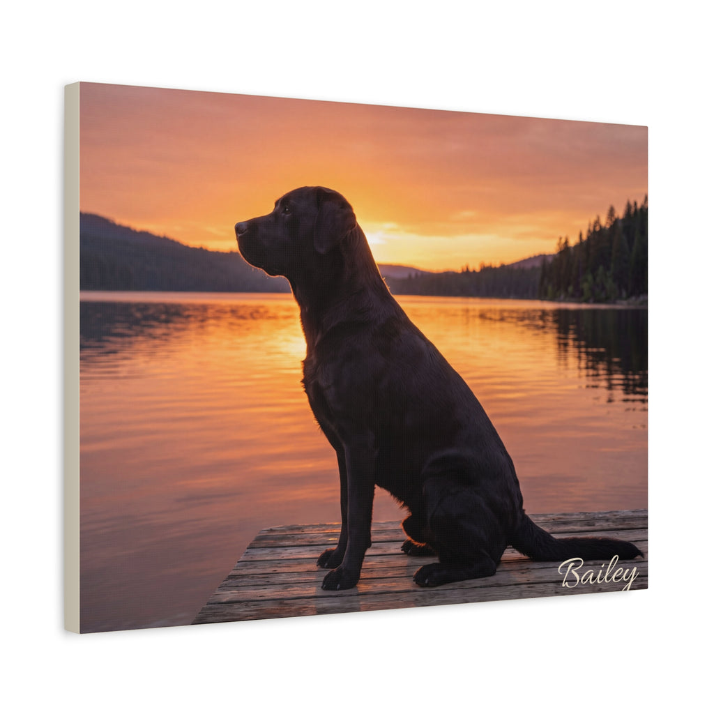 Black Labrador Personalized Canvas | Lakeside Sunset Silhouette Wall Art
