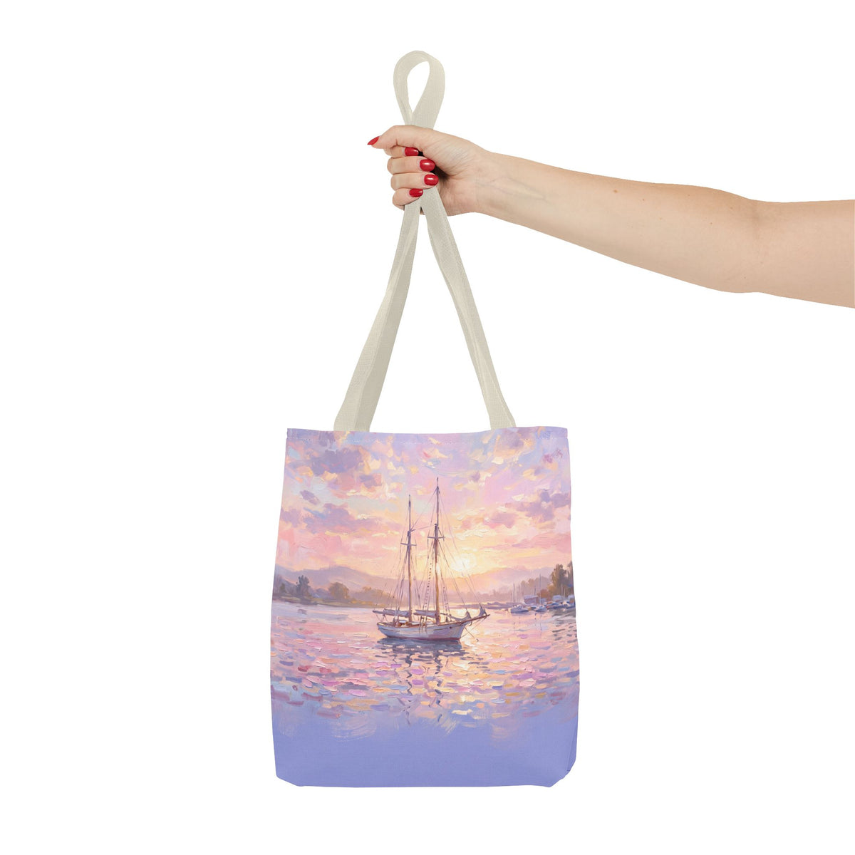 Pastel Sailboat Tote Bag – Impressionist Sunset Harbor Beach Bag