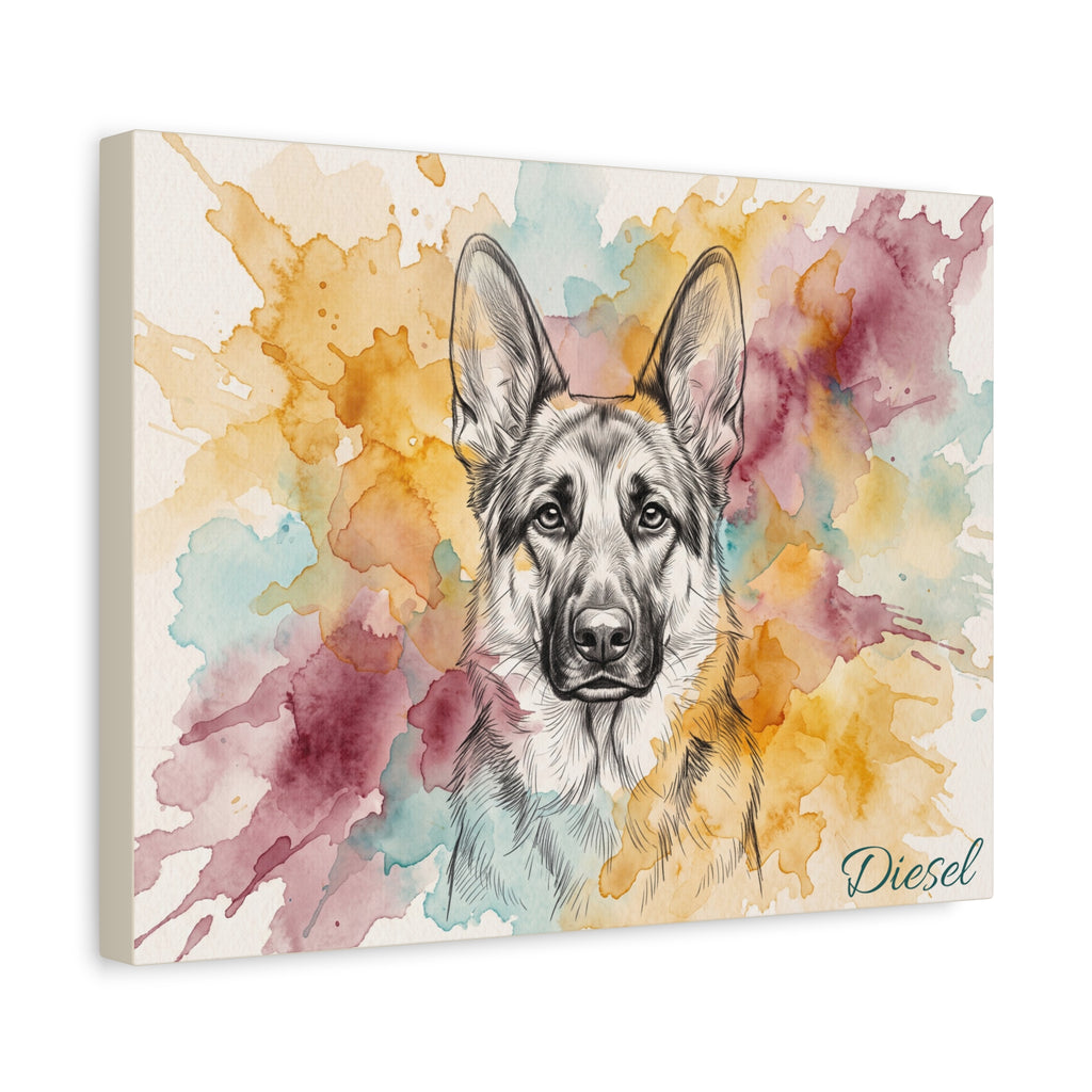 German Shepherd Personalized Canvas | Watercolor Splash Sketch Wall Art