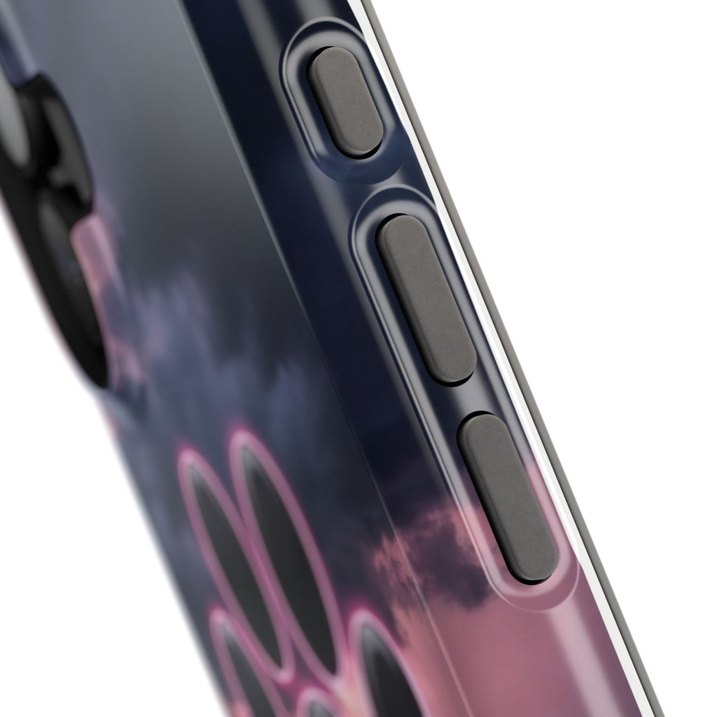 Neon Paw Print Phone Case — Impact-Resistant Wireless Charging Cover