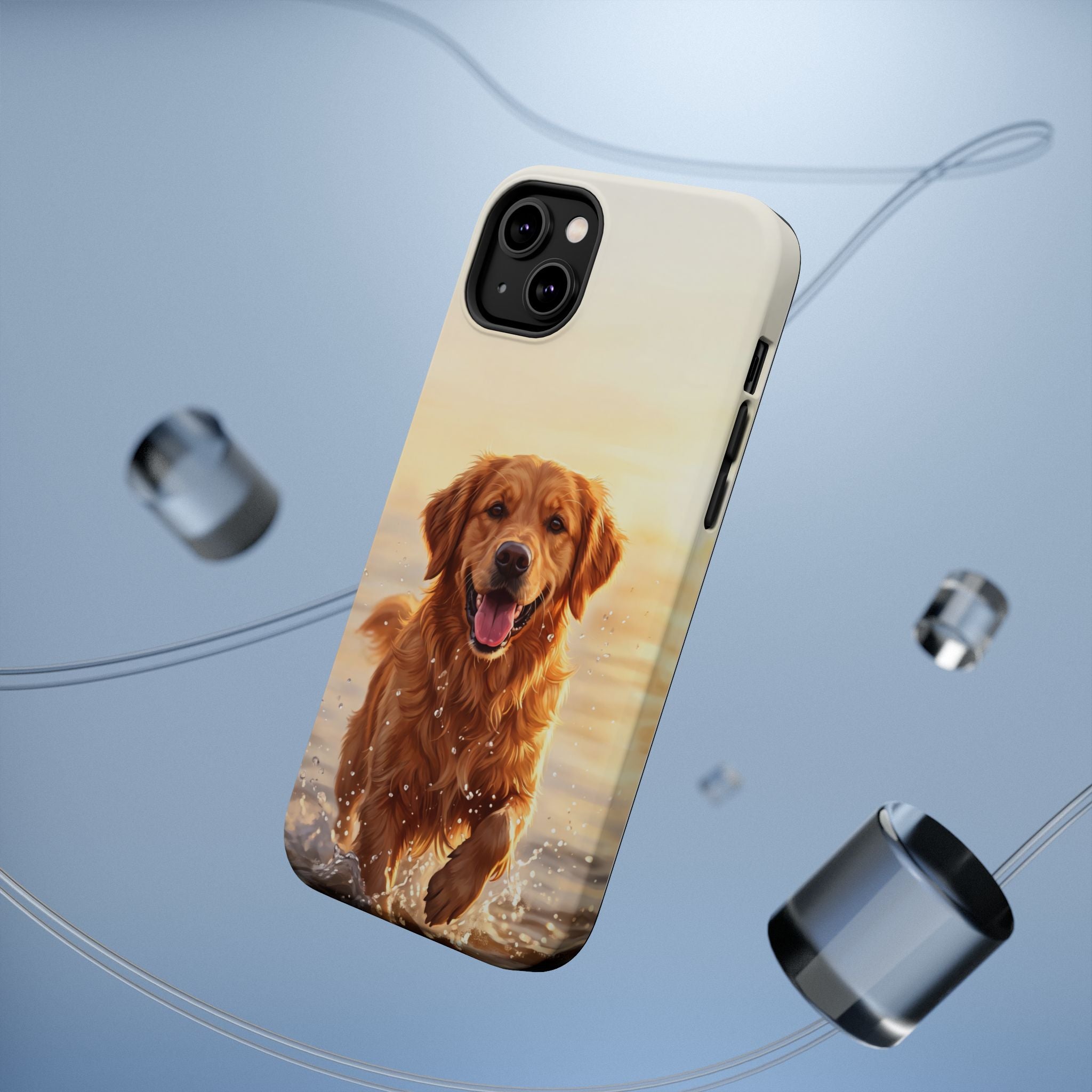 Beach Golden Retriever Phone Case — Impact-Resistant Wireless Charging Cover