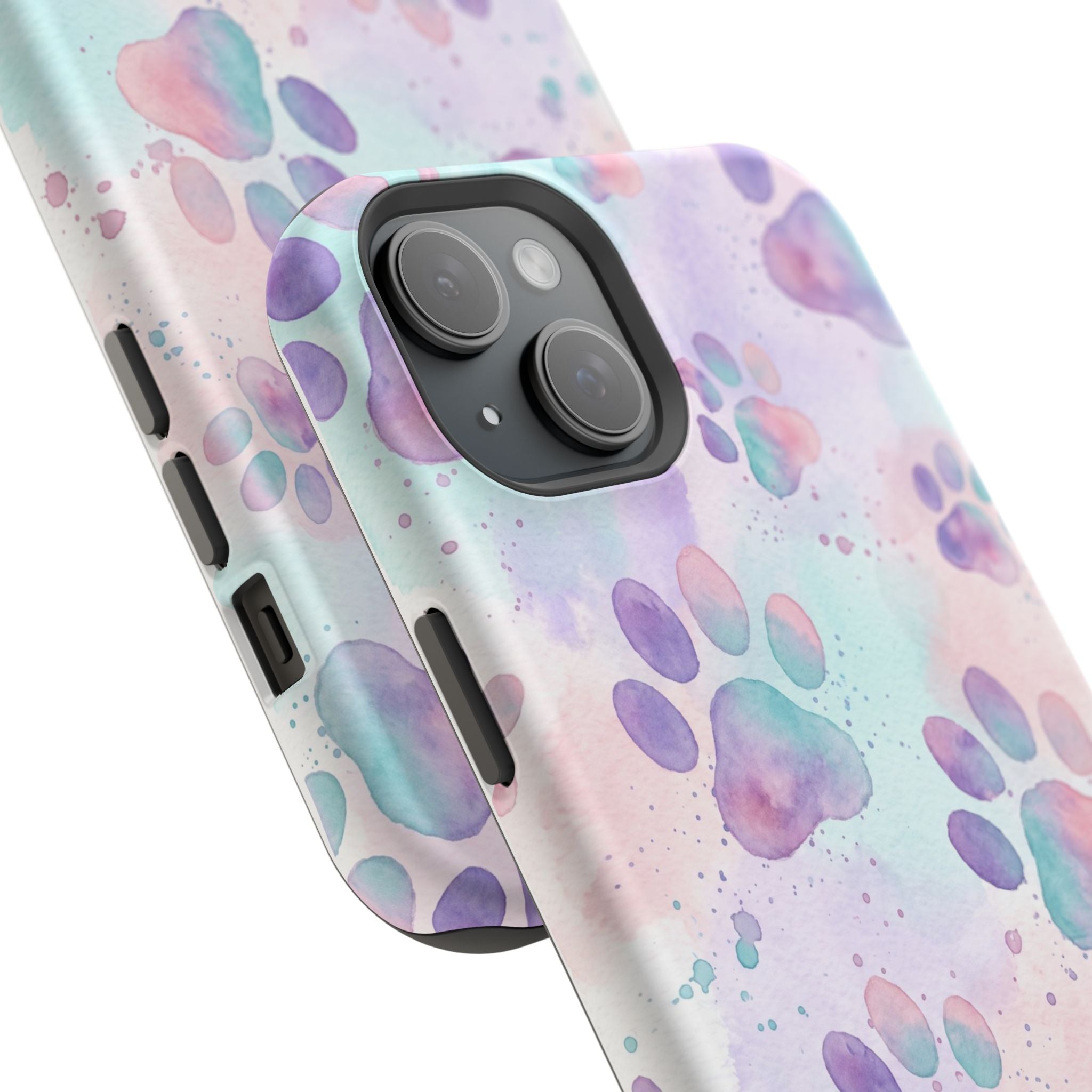 Watercolor Paw Print Phone Case — Impact-Resistant Wireless Charging Cover