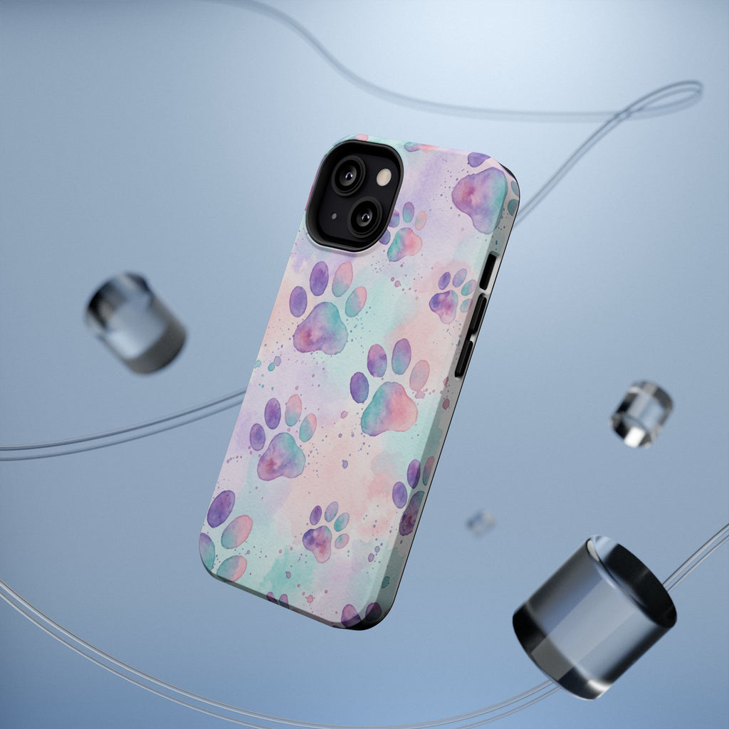 Watercolor Paw Print Phone Case — Impact-Resistant Wireless Charging Cover