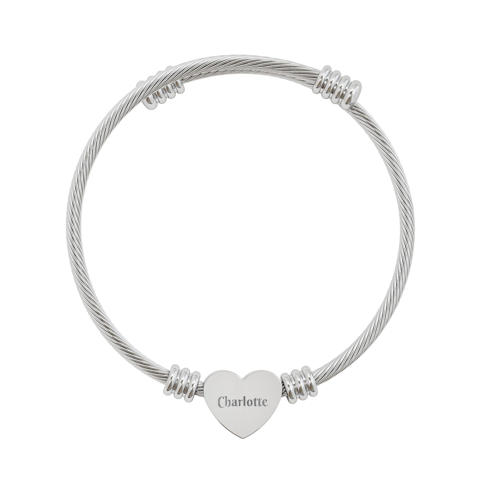 Heart Engraved Cuff Bracelet  — Personalized Heart Bangle - Silver or Gold