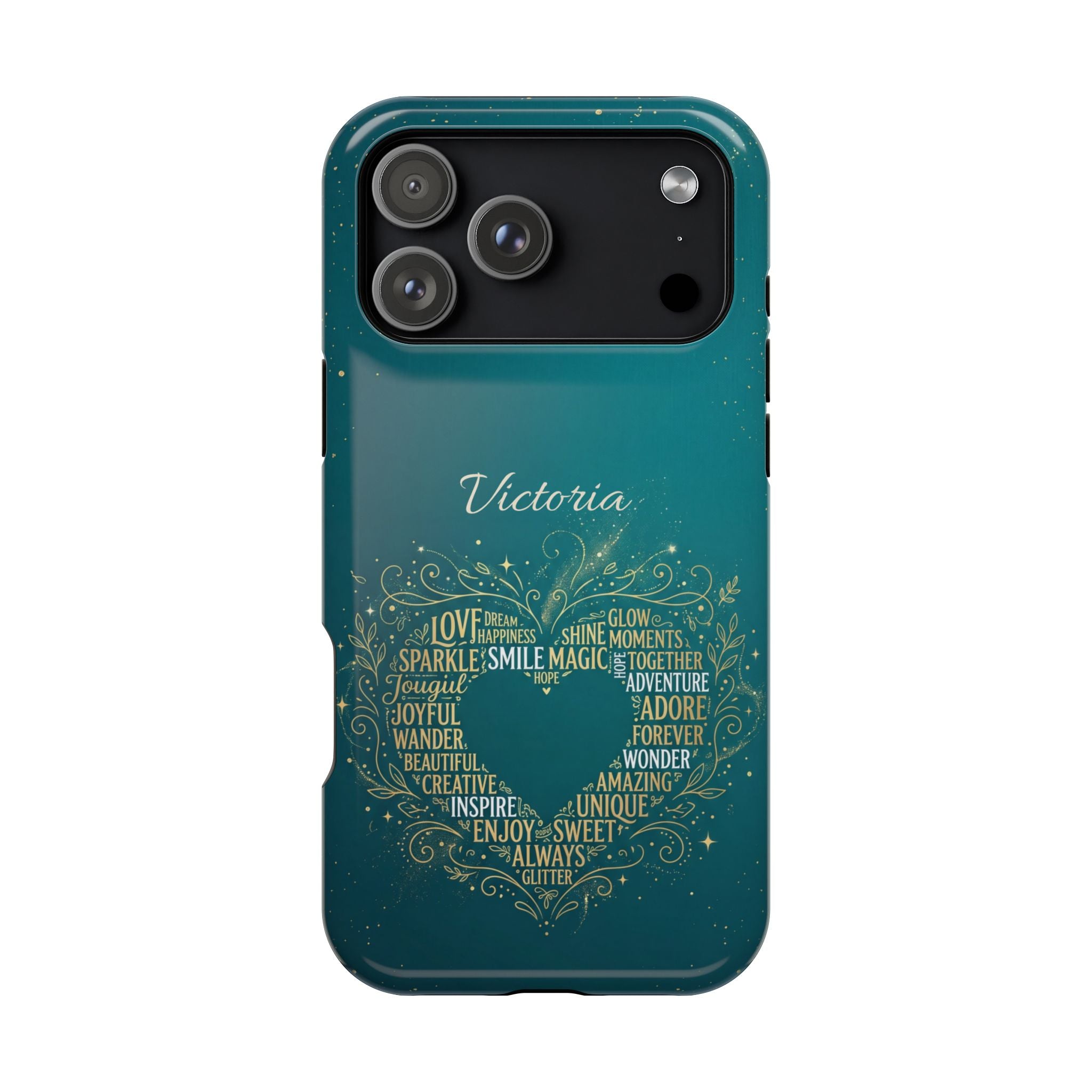 Personalized Teacher Heart Word Art Phone Case — Impact-Resistant Wireless Charging Cover