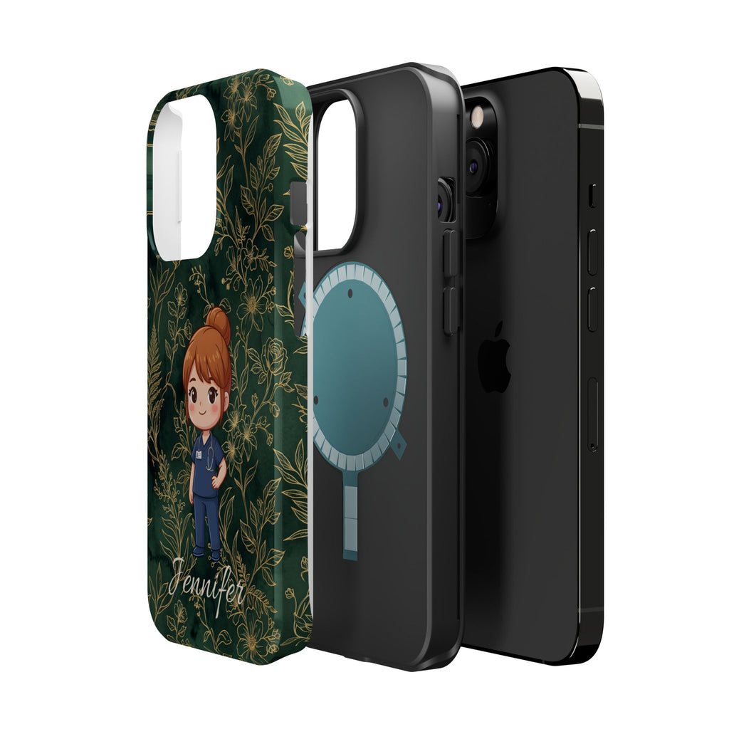 Personalized Nurse Botanical Phone Case — Impact-Resistant Wireless Charging Cover
