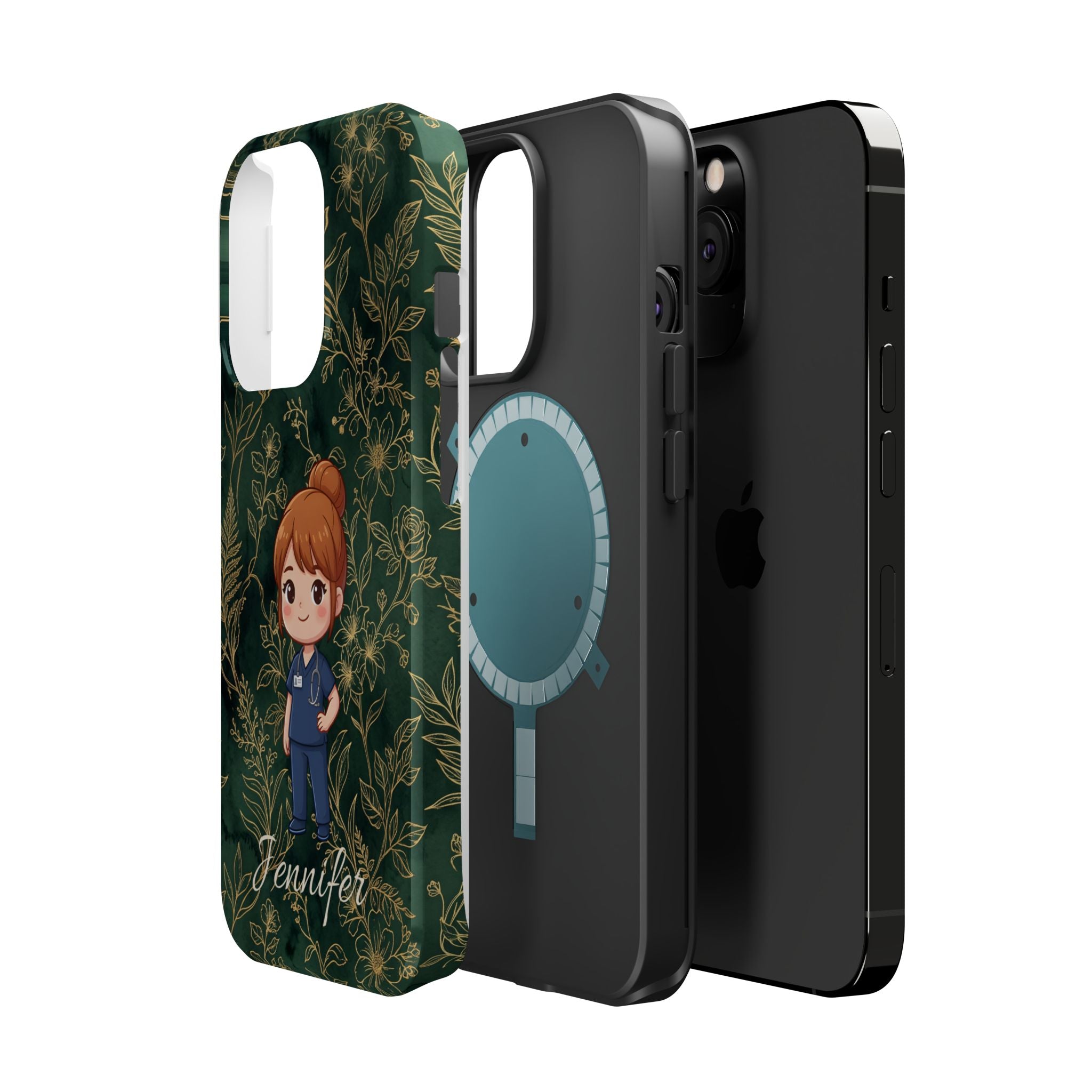 Personalized Nurse Botanical Phone Case — Impact-Resistant Wireless Charging Cover