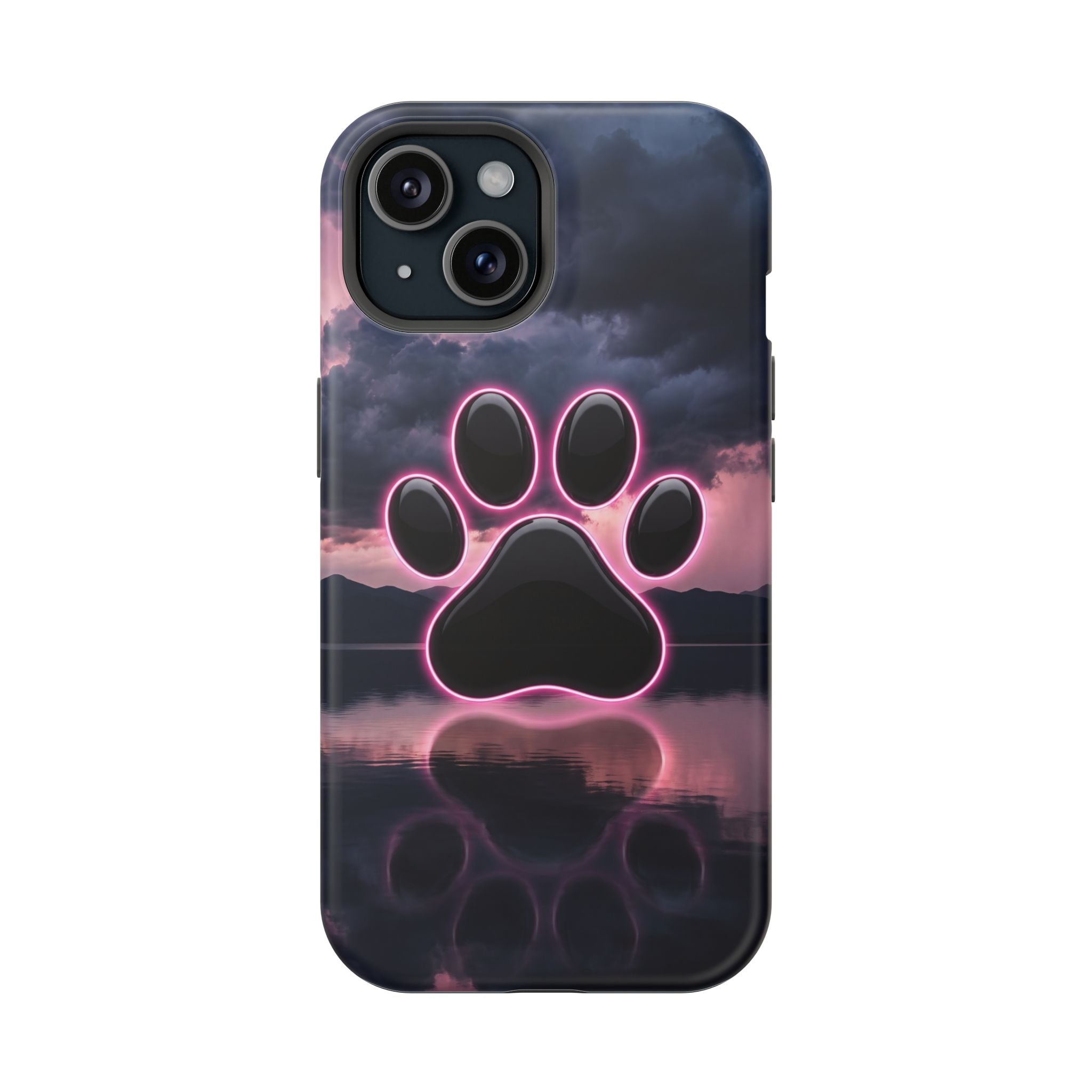 Neon Paw Print Phone Case — Impact-Resistant Wireless Charging Cover