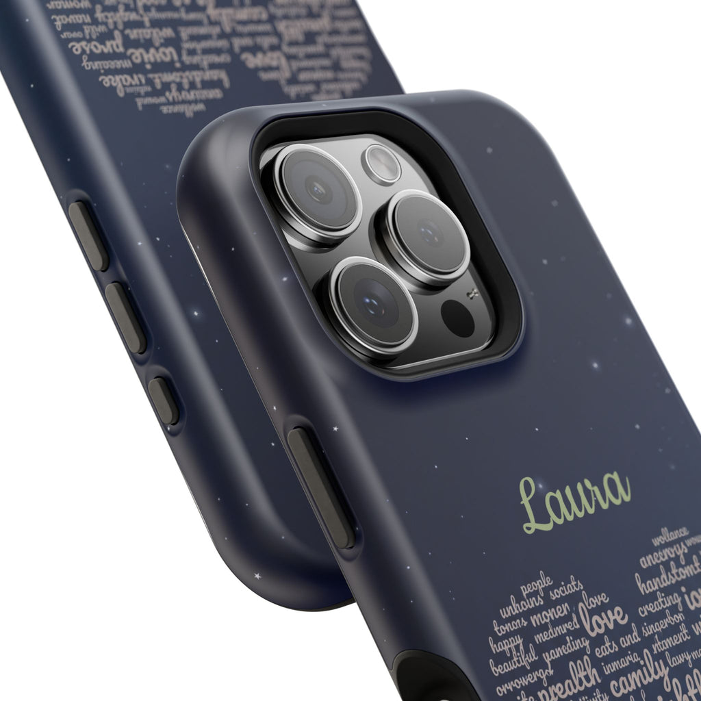 Personalized Teacher Heart Word Art Phone Case — Navy Wireless Charging Cover
